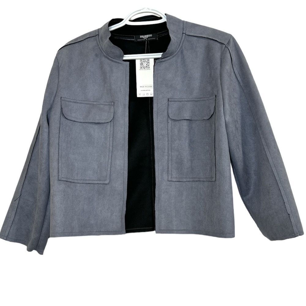 NEW Deconstructed Gray Cropped Utility Jacket Size S Office Work Career